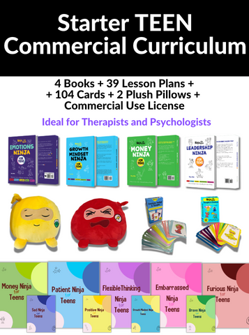 Starter TEEN Commercial Curriculum: 4 Books + 39 Lesson Plans  + 104 Cards + 2 Plush Pillows + Commercial Use License