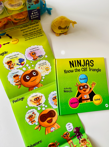 Ninja Life Hacks Flippable Toy CBT Book Box Gift Set w/ CBT Triangle Poster(Angry Ninja + Positive Ninja, Nervous + Calm Ninja, Anxious + Brave Ninja, Thinking + Impulsive Ninja)